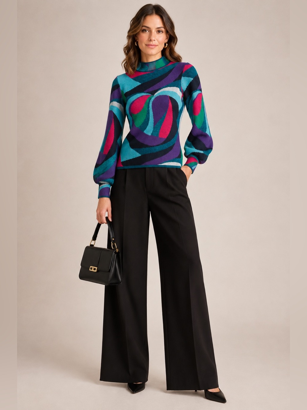 Boston Proper Abstract Jacquard Mock Neck Sweater size M
